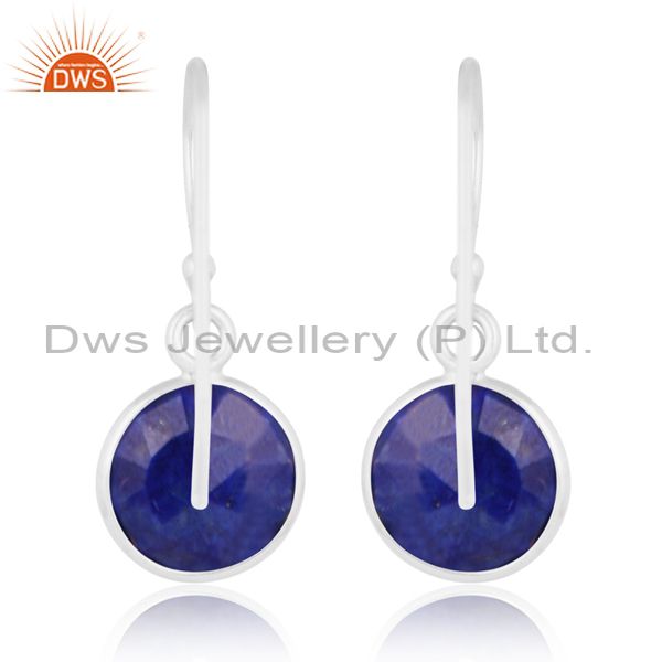 Lapis Briolette Round On White Sterling Silver Earring