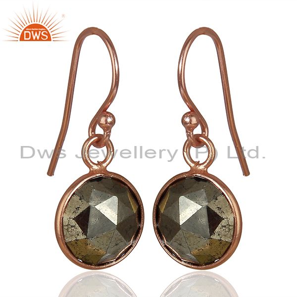 Exporter Rose Gold Plated 925 Silver Pyrite Gemstone Earrings Girls Jewelry