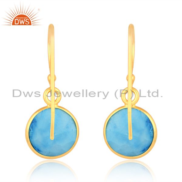 Turquoise Matrix Chinese Gem On 18K Gold Silver Earring