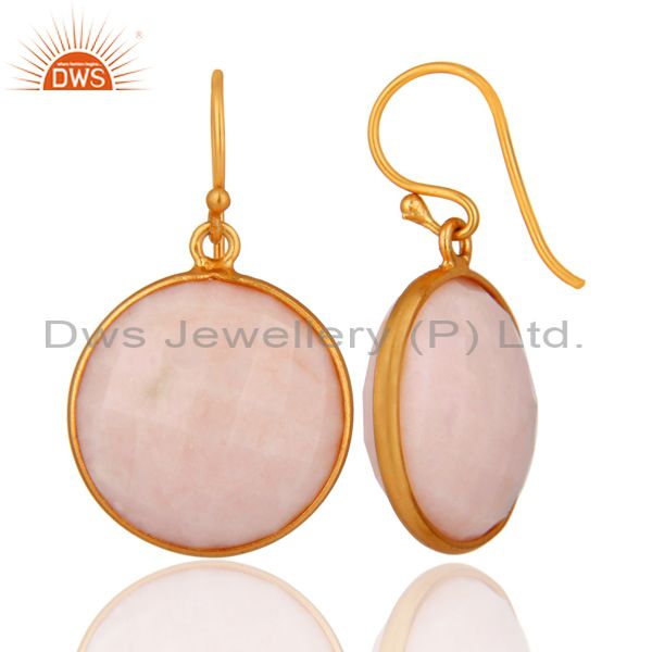 Suppliers 925 Sterling Silver Faceted Pink Opal Gemstone Dangle Earrings - Gold Plated