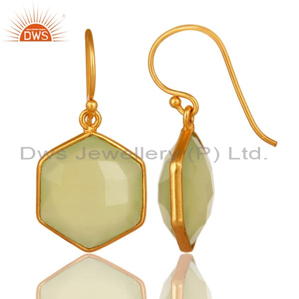 Suppliers Faceted Green Chalcedony Gemstone Dangle Earrings In 18K Gold On Sterling Silver