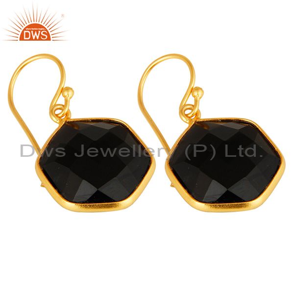 Wholesalers 18K Yellow Gold Plated Sterling Silver Black Onyx Gemstone Drop Earrings
