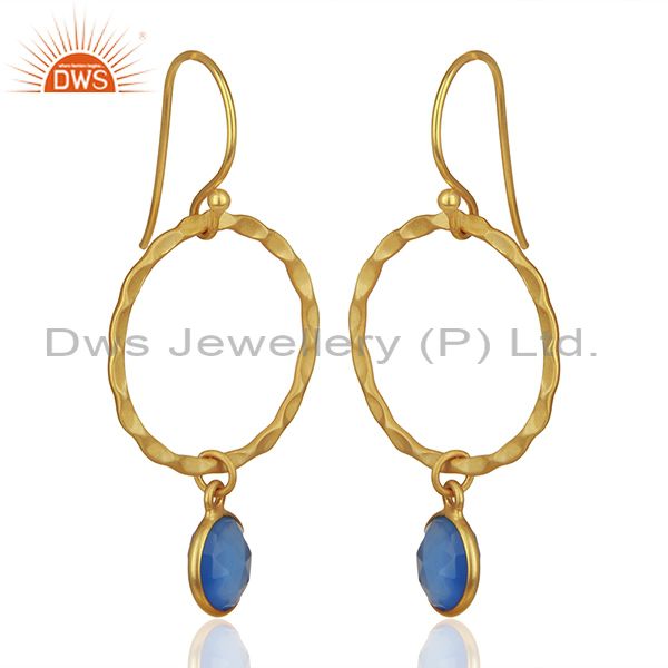 Exporter Blue Gemstone 925 Silver Gold Plated Handmade Drop Earrings Supplier