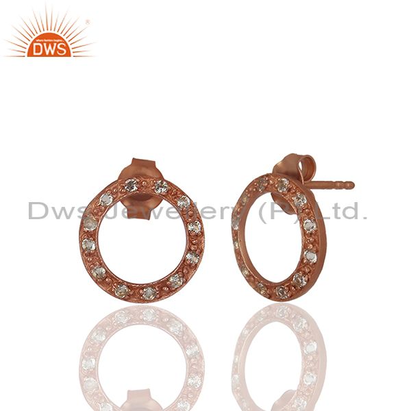 Exporter Rose Gold Plated White Topaz Circle Stud Earrings Manufacturer