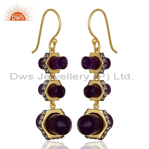 Exporter Aventurine Gemstone CZ Brass Earrings Fashion Jewelry Manufacturer