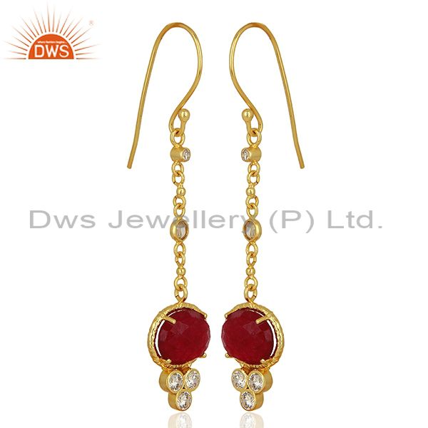 Exporter CZ Red Aventurine Gemstone Gold Plated Brass Earrings Supplier