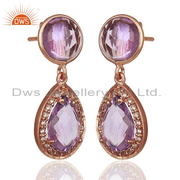 Exporter Amethyst Gemstone and White Topaz 925 Silver Girls Earrings Jewelry