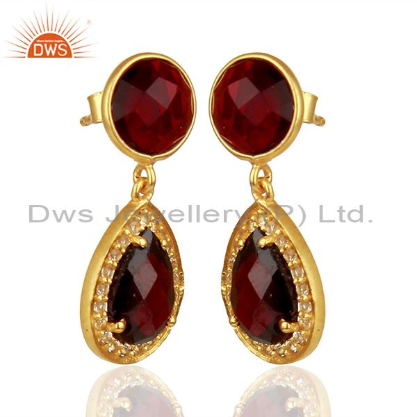 Exporter White Topaz and Garnet Gemstone Earring Customized Jewelry Suppliers