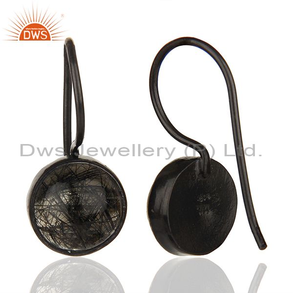 Exporter Black Rutile and 925 Silver Girls Drop Earrings Wholesale Supplier