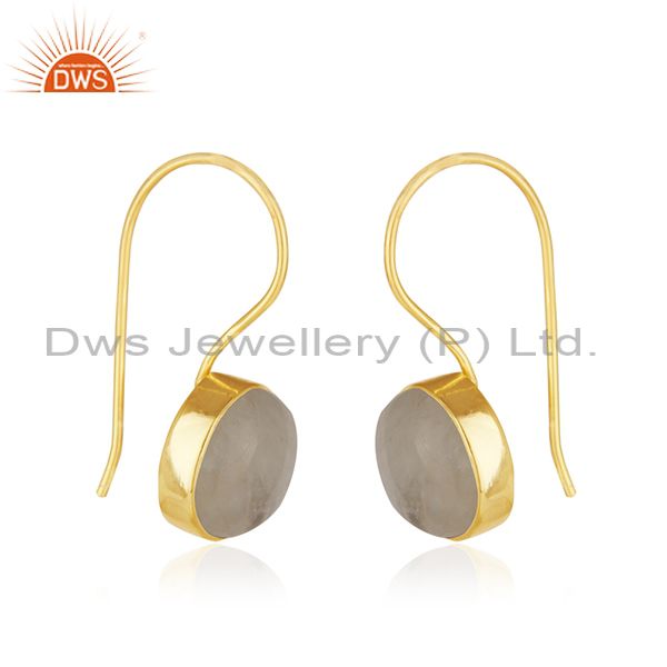 Exporter Natural Rainbow Moonstone 18k Gold Plated 925 Silver Earrings Manufacturer India