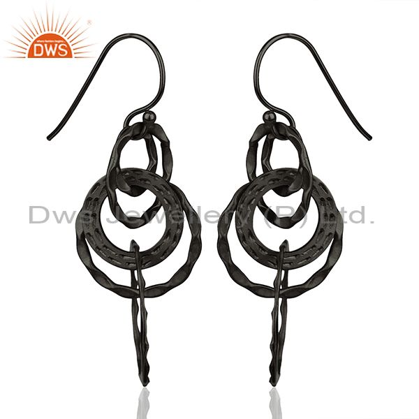 Exporter Black Rhodium Plated 925 Silver Round Link Earrings Manufacturer