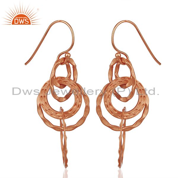 Exporter Rose Gold Plated 925 Silver Hammered Earrings Jewelry Wholesale
