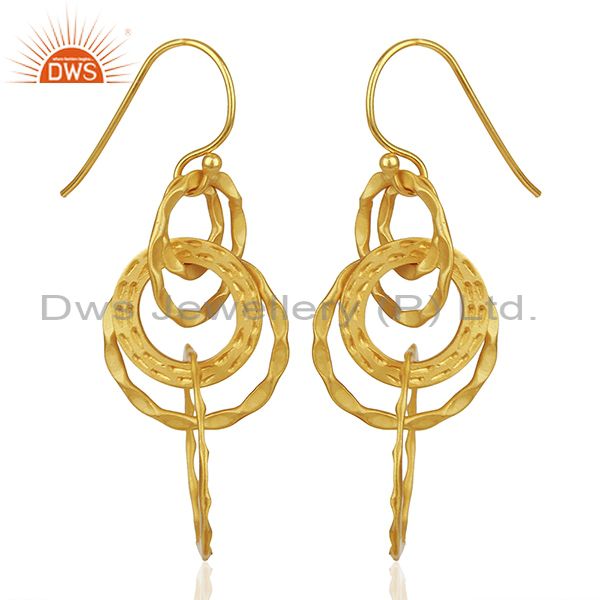 Exporter Hammered 925 Silver Gold Plated Dangle Earrings Jewelry Manufacturer