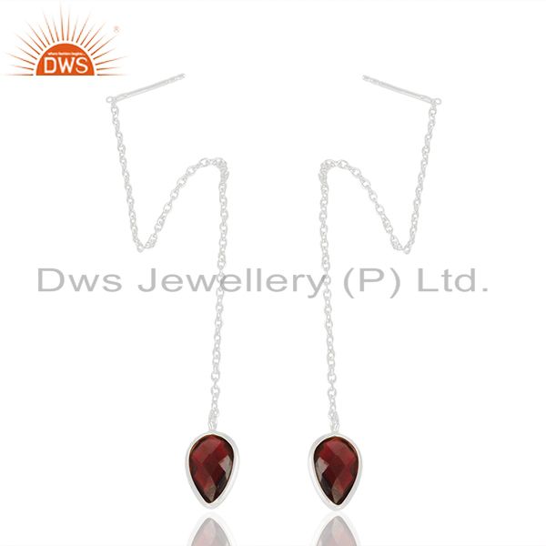 Exporter Garnet Gemstone 925 Silver Chain Earrings Jewelry Wholesale