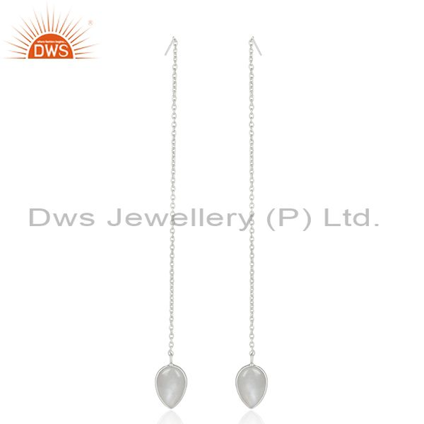 Exporter Gray Moonstone Fine Sterling Silver Chain Dangle Earrings Manufacturer India
