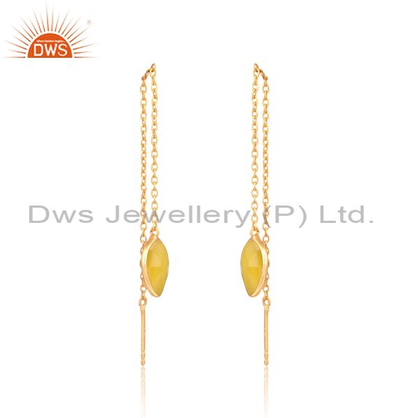 Designer chain dangle in yellow gold on silver yellow chalcedony