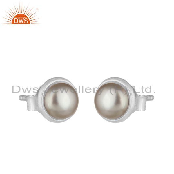 Handcrafted dainty design gray pearl studs in sterling silver 925