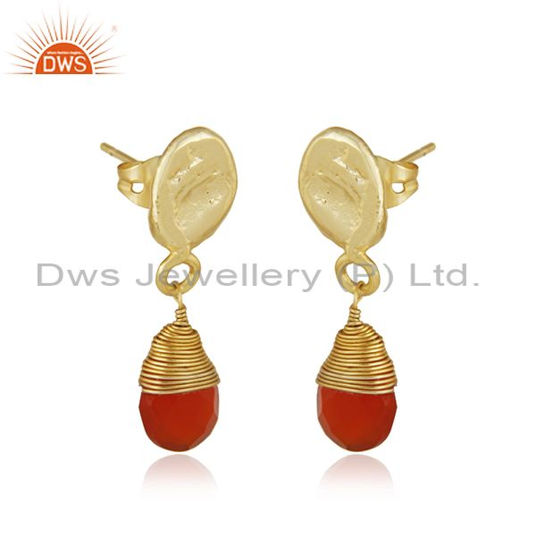 Exporter Carnelian Gemstone Designer Brass Fsahion Dro Earrings Jewelry