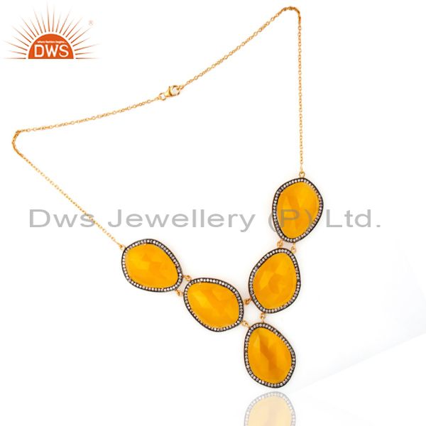 Exporter 18K Gold Plated Sterling Silver Glass Citrine And CZ Womens Fashion Necklace