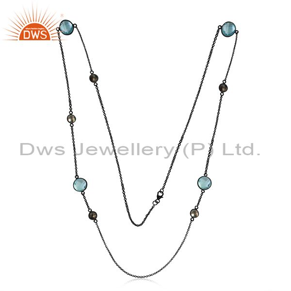 Exporter Hydro Blue Topaz Gemstone Wmen Chain Necklace Jewelry Supplier