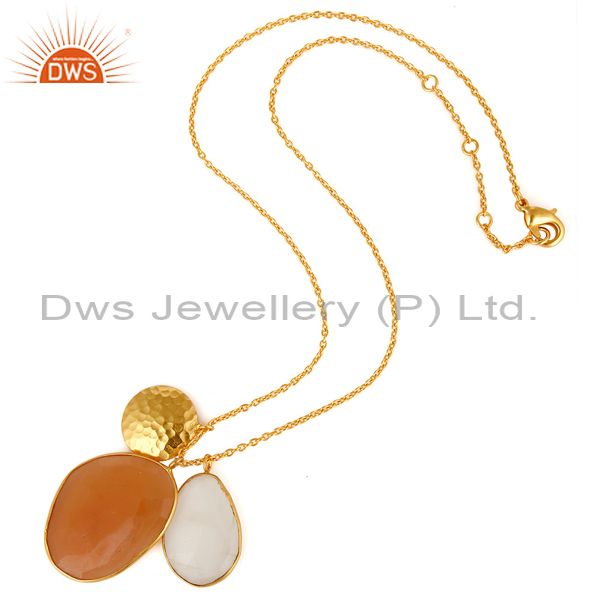 Exporter White and Peach Moonstone 18K Gold Plated Necklace with Disc Charm