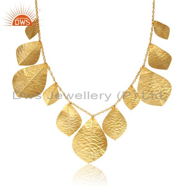 Textured bold multi leaf designer gold on fashion necklace