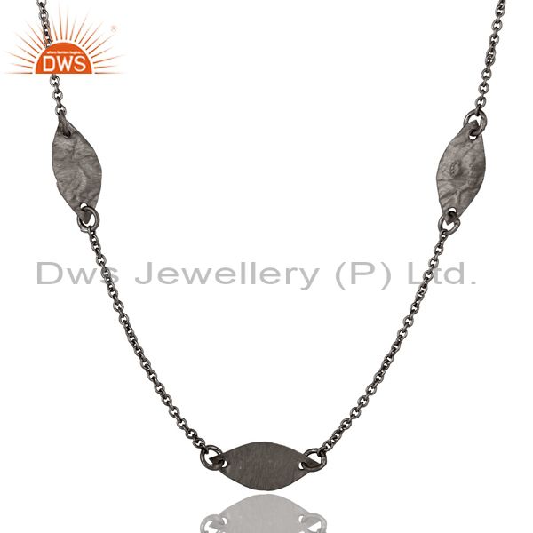 Exporter 925 Sterling Silver With Oxidized Hammered Petals Chain Necklace