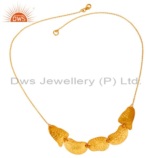 Exporter 22K Yellow Gold Plated Sterling Silver Hammered Petals Chain Necklace