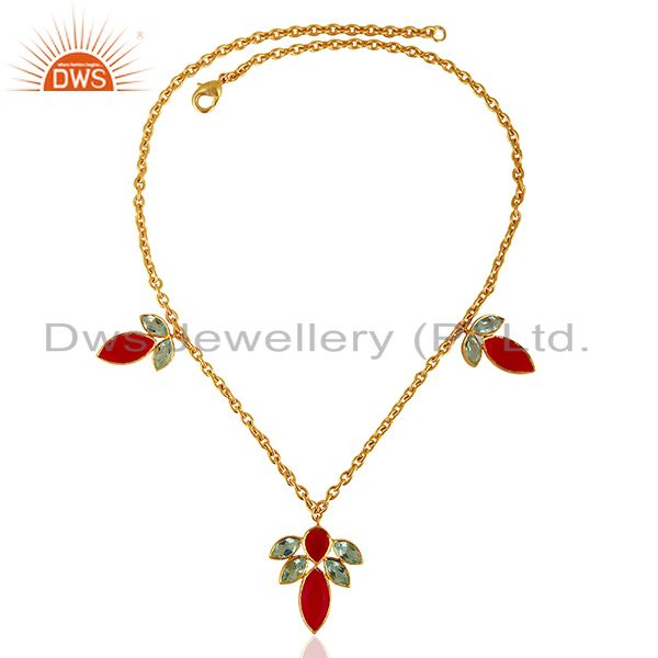 Exporter Pink Chalcedony Gemstone CZ Gemstone Brass Fashion Necklace Supplier