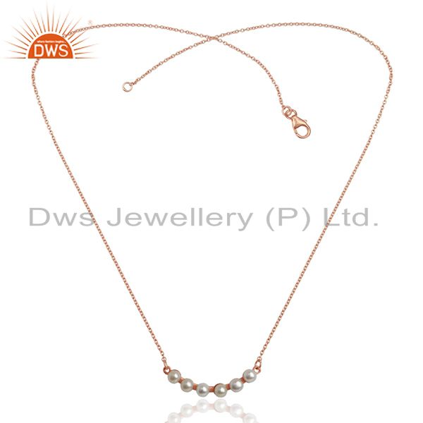 Exporter Pearl 18K Rose Gold Plated 925 Sterling Silver Chain Necklace Jewelry