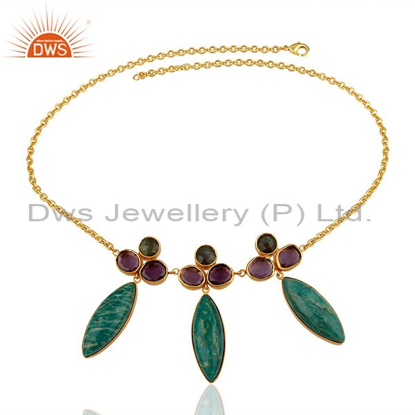 Exporter Wholesale Amazonite Gemstone Gold Plated Womens Chain Necklace