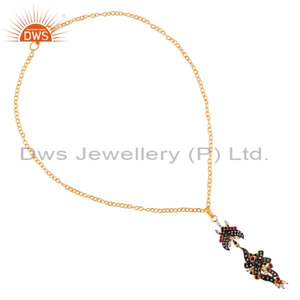 Exporter Excellent Designer Multicolored zircon 18k Gold Plated Chain Pendant & Necklace