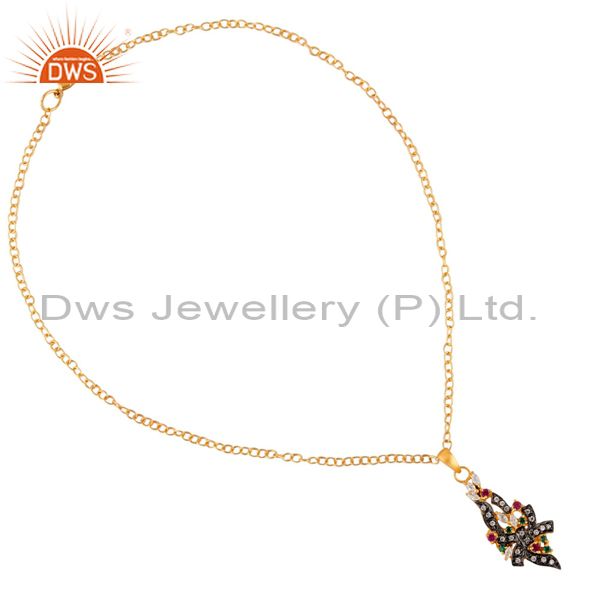 Exporter Mixed Color Cut Round Pink zircon Deigner 18k Gold GP Pendants Chain Necklace