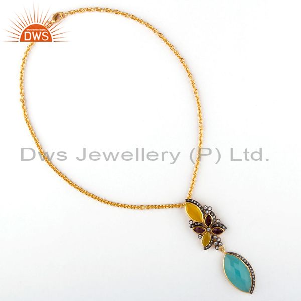 Suppliers Designer 18k gold Plated yellow Moonstone and chacholdony pendant necklace