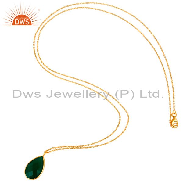 Suppliers 22k Gold Plated Sterling Silver Green Onyx Gemstone Chain Pendant Necklace