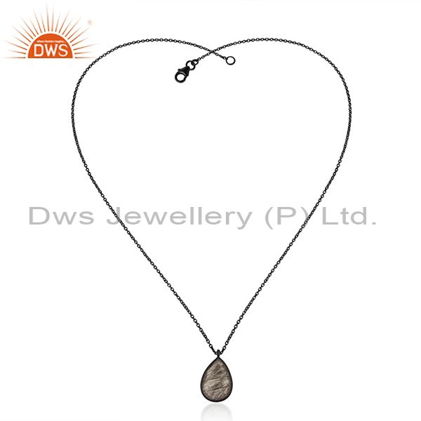 Exporter Black Rutile Gemstone 925 Sterling Silver Chain Pendant Manufacturer India