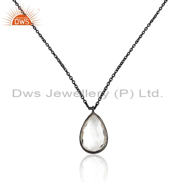 Crystal Quartz Silver Necklace With Black Rhodium Plating