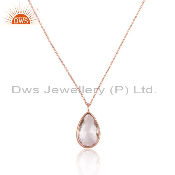 Crystal Quartz Set Pendant And Rose Gold On 925 Silver Chain