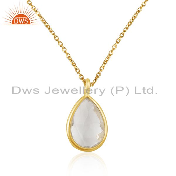 Exporter Crystal Quartz Gemstone 925 Sterling Silver Gold Plated Chain Pendant