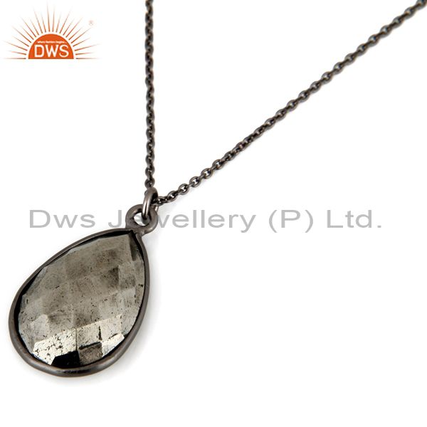 Suppliers Oxidized 925 Sterling Silver Golden Pyrite Bezel Set Drop Pendant With Chain