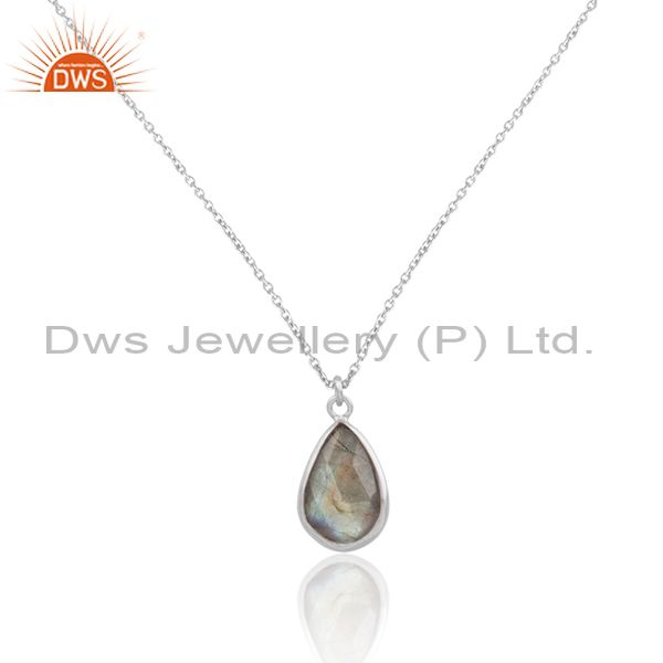 22k gold plated sterling silver labradorite bezel set drop pendant with chain