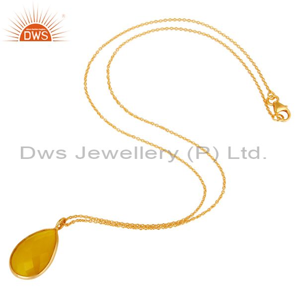 Exporter Bezel-Set Yellow Moonstone 24k Gold Plated Sterling Silver Pendant Necklace