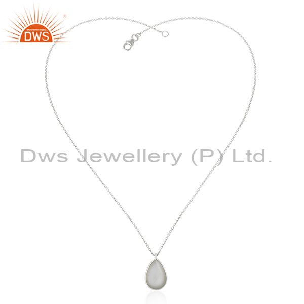 Exporter Grey Moonstone Bezel Set Gemstone 925 Fine Silver Chain Pendant Manufacturer