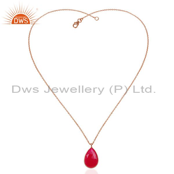 Exporter Rose Gold Plated 925 Silver Pink Chalcedony Gemstone Pendant Manufacturer