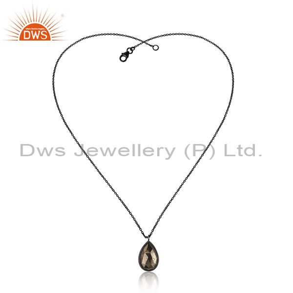 Exporter Oxidized 925 Sterling Silver Golden Pyrite Bezel Set Drop Pendant With Chain