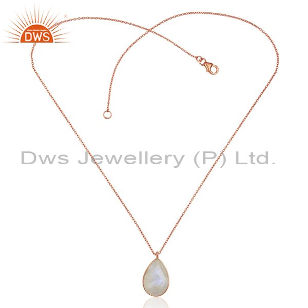 Exporter Rainbow Moonstone 18K Rose Gold Plated Sterling Silver Chain Pendant Necklace