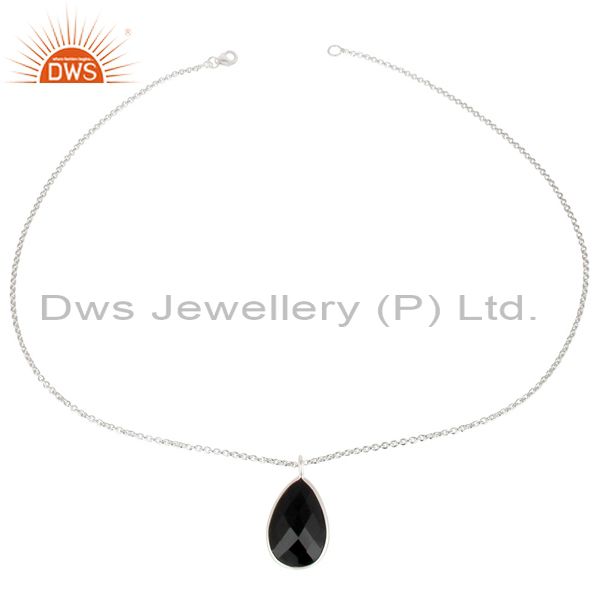 Exporter Handmade Solid 925 Sterling Silver Faceted Black Onyx Chain Pendant Necklace