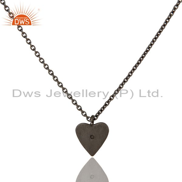 Exporter Black Oxidized 925 Sterling Silver Heart Design White Topaz Chain Pendant