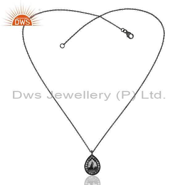Exporter 925 Sterling Silver With Oxidized Hematite And White Topaz Pendant With Chain