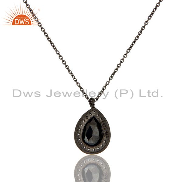 Wholesalers 925 Sterling Silver With Oxidized Hematite And White Topaz Pendant With Chain